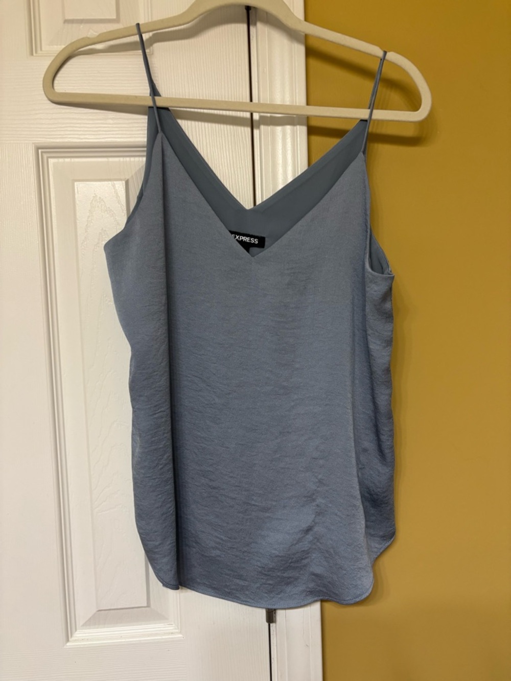 Express Women's Dusty Blue V-Neck Satin Cami